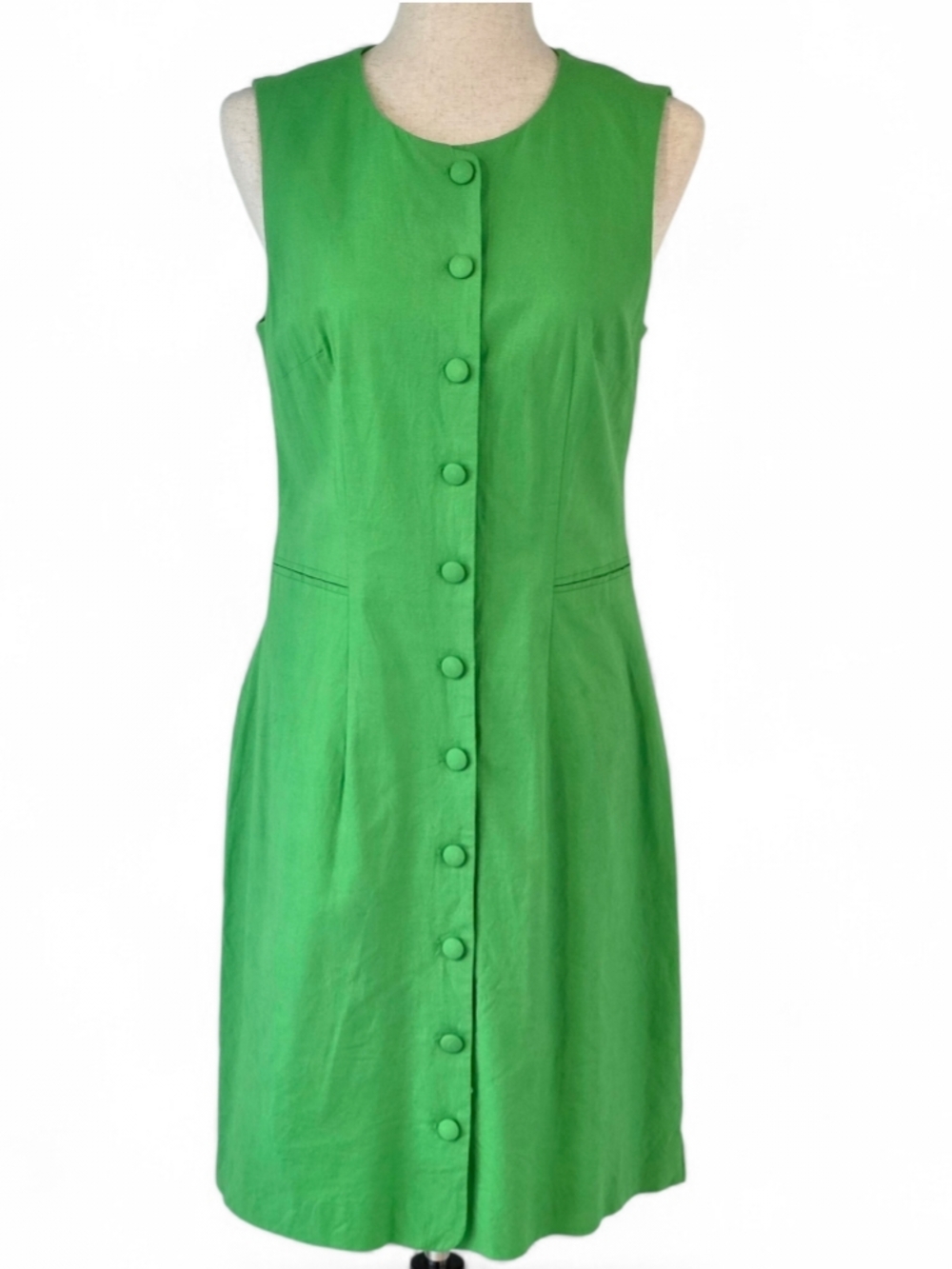 Preston & York Sleeveless Fix  Button-Front Midi Dress Linen Blend Green Size 6